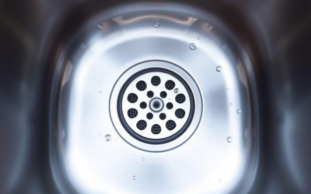 Clean kitchen sink with strainer