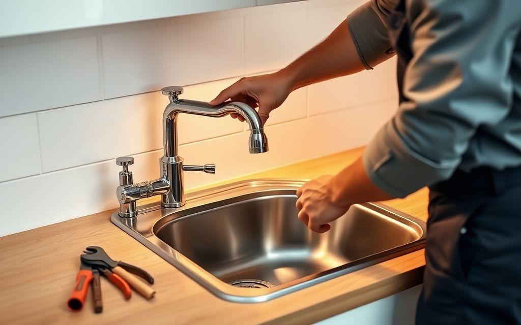 Plumber connecting a kitchen sink trap