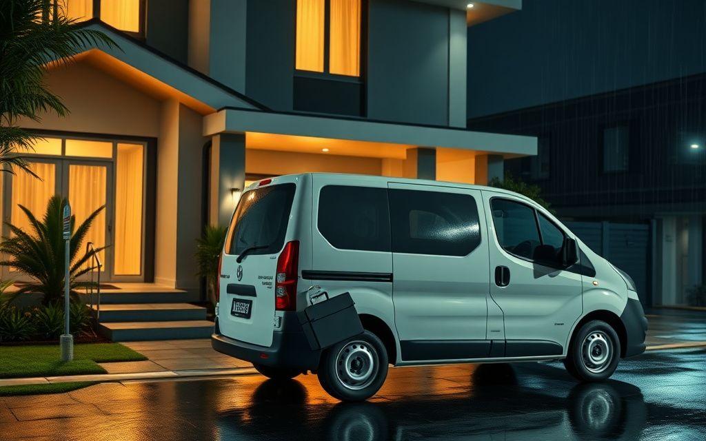 Service van arriving for an emergency callout at night